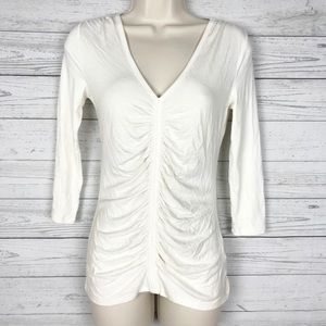 White House Black Market Cream Ruched Top